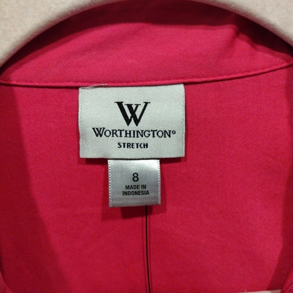 NWT Worthington Stretch Women's Fuchsia Pink Long Sleeve Button Down Shirt Sz 8 - Picture 2 of 7